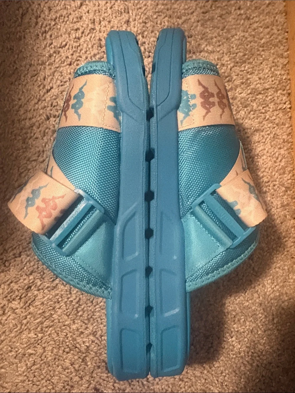 Kappa Turquoise Slide Sandals w/Patterned Cream Straps, Men’s Size 9